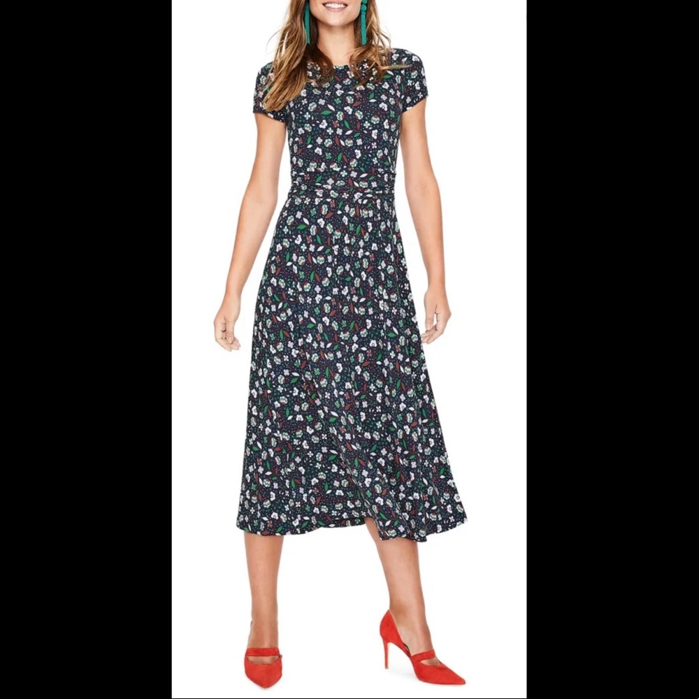 Boden Alda jersey midi dress in Navy Blossom Vine